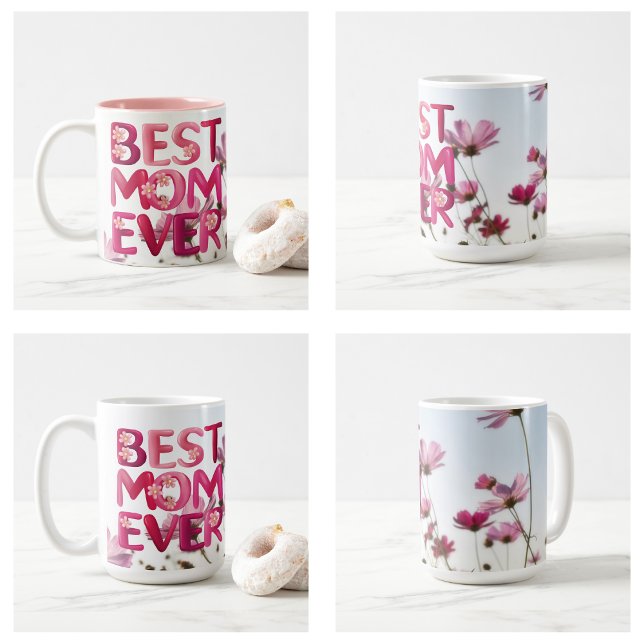 Elegant Modern Mor om Bästa Mamma någonsin Rosa Bl Kaffemugg (Elegant Modern Mother's Best Mom Ever Pink Floral Coffee Mug)