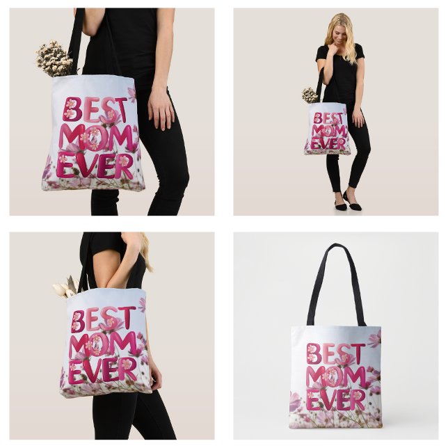 Elegant Modern Mor om Bästa Mamma någonsin Rosa Bl Tygkasse (Elegant Modern Mother's Best Mom Ever Pink Floral Tote Bag)