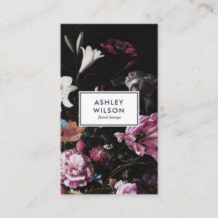 Elegant Modern Mörk Blommigt Bouquet-Affärskort Visitkort