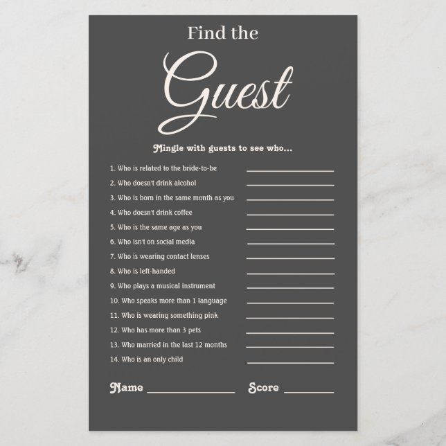 Elegant Modern Mörk Grått Möhippa-spel (Baksida)