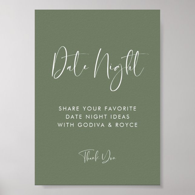 Elegant Modern Mörk Sage Date night-tankar signera Poster (Framsidan)