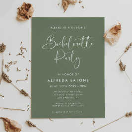 Elegant modern mörk sage grönt Bachelorette Party Inbjudningar