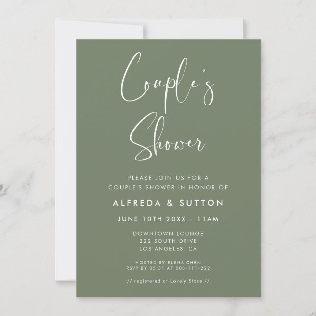 Elegant & Modern Mörk Sage Grönt Couple's Shower Inbjudningar (Framsida)
