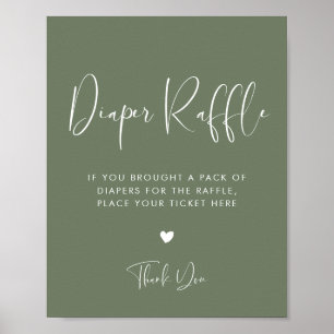Elegant Modern Mörk Sage Grönt Diaper Raffle-skylt Poster