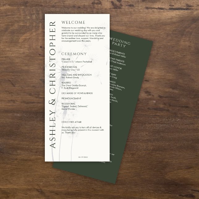 Elegant Modern Moss Grönt Bröllop Program (Skapare uppladdad)