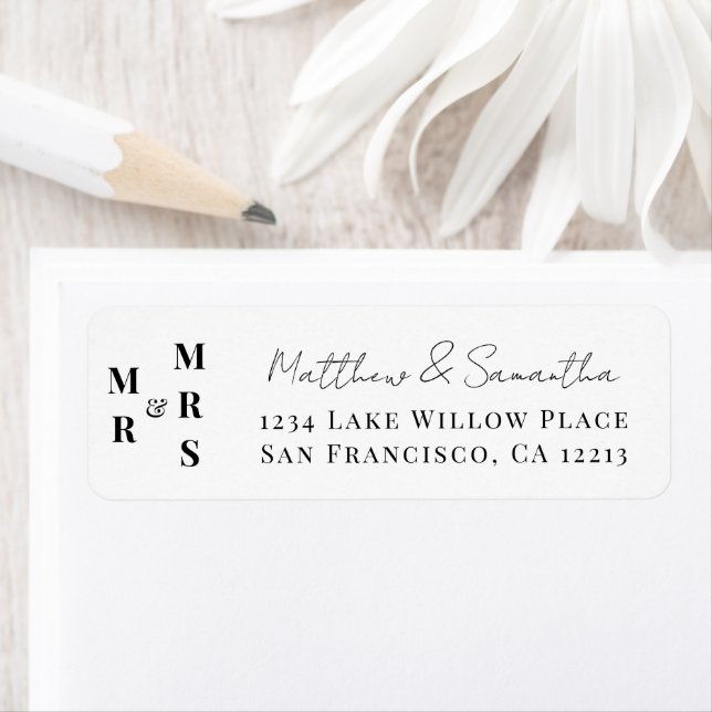 Elegant Modern Mr. och Mrs. Bröllop Tack Returadress Etikett (Insitu)