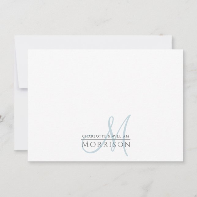 Elegant Modern Mute Blue Monogram par Anteckningskort (Framsida)