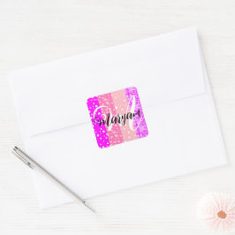 Elegant Modern Namn Monogram Pastell Rosa  Fyrkantigt Klistermärke