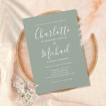 Elegant Modern Namnteckning skript Bröllop Inbjudningar<br><div class="desc">Designad att samordna med vår Namnteckning bröllop-samling. Med namnteckning stil namn kan den här inbjudan till silver-bröllopet i elegant vara personlig med dina uppgifter i chicens vita brev. Du kan anpassa bakgrunden till färg för att matcha bröllop-temat. Designad av Thisisnotme©</div>