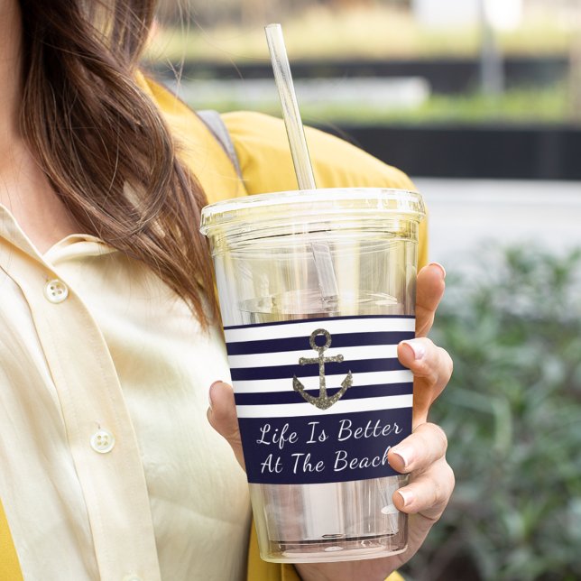 Elegant Modern Nautical Anchor Beach Vacation Take Away Mugg (Skapare uppladdad)