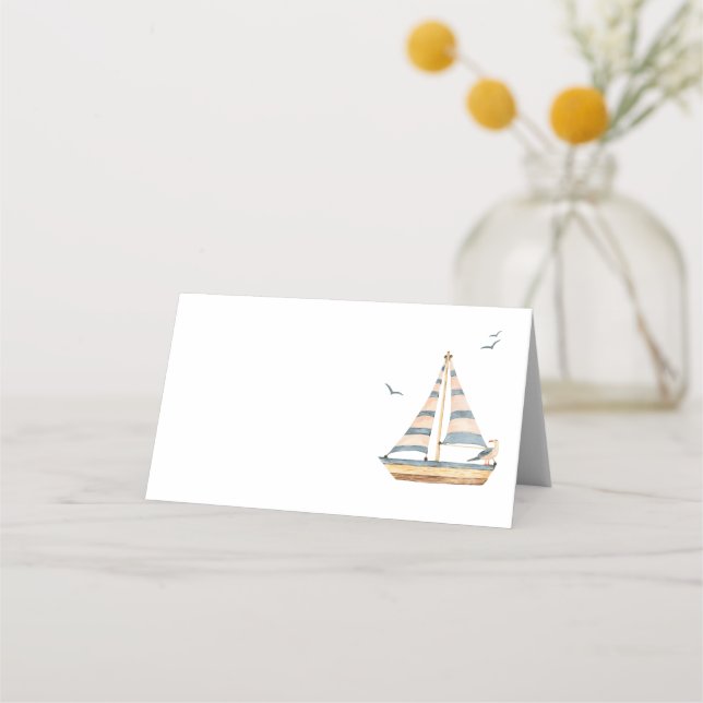 Elegant Modern Nautical Sailboat Baby Shower Placeringskort (Framsida)