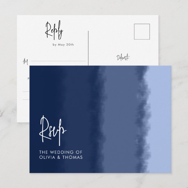 Elegant Modern Navy Beach Vågar Bröllop Meal OSA Inbjudan Vykort (Fram/baksida)