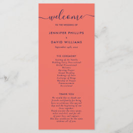 Elegant Modern Navy Blue and Coral Bröllop Program