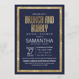 Elegant Modern Navy Blue Guld Sequin Brunch BubLY Inbjudningar