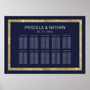 Elegant Modern Navy Blue Guld Sequin Sequin Chart Poster