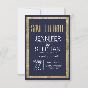 Elegant Modern Navy Blue Guld Sequin Spara datum Datumet