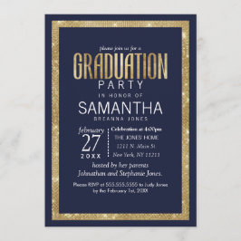 Elegant Modern Navy Blue Guld Sequin Studenten Inbjudningar
