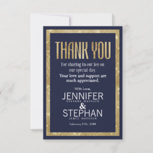 Elegant Modern Navy Blue Guld Sequin Tack Kort
