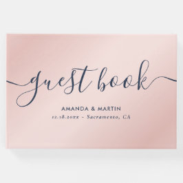 Elegant Modern Navy Blue och Bröllop Gästböcker