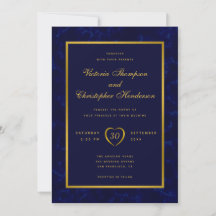 Elegant Modern Navy Blue och Guld Script Bröllop