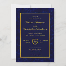 Elegant Modern Navy Blue och Guld Script Bröllop Inbjudningar