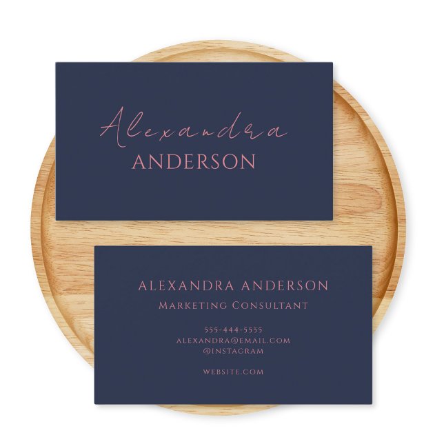 Elegant Modern Navy Blue Rosa Minimalist Monogram Visitkort (Skapare uppladdad)