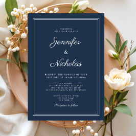 Elegant Modern Navy Blue Script Wedding Inbjudningar
