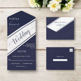 Elegant Modern Navy Blue White Classy Chic Bröllop