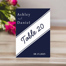 Elegant Modern Navy Blue White Delicate Bröllop Bordsnummer