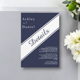 Elegant Modern Navy Blue White Delicate Bröllop Tilläggskort