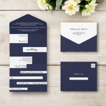 Elegant Modern Navy Blue White Snyggt Bröllop
