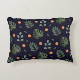 Elegant Modern Navy Botanical Leaf Floral Prydnadskudde