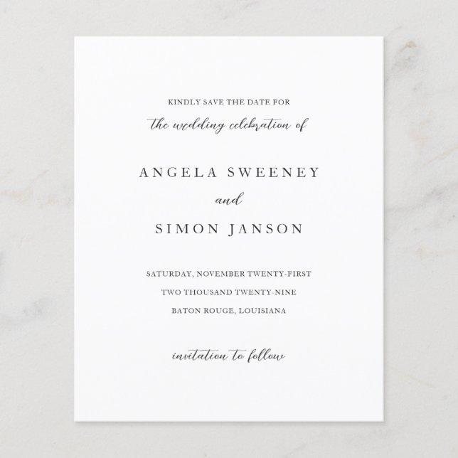 Elegant modern neutral bröllop Spara datum Flygblad (Framsidan)