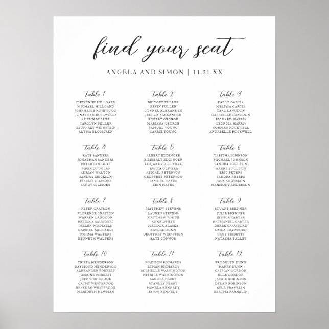 Elegant Modern Neutral Bröllopsplatskarta Poster (Framsidan)