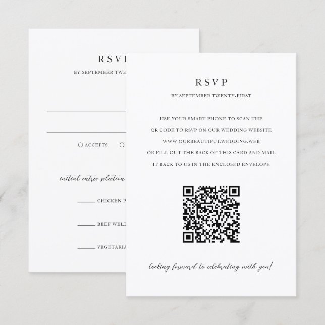Elegant Modern Neutral QR-kod Bröllop OSA Kort (Fram/baksida)