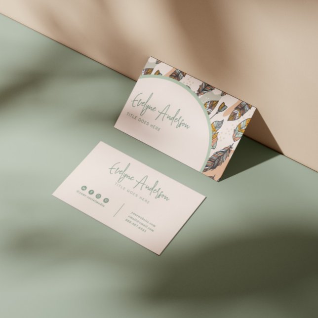 Elegant Modern Neutralt Boho Chic Feather Indie Visitkort (Skapare uppladdad)