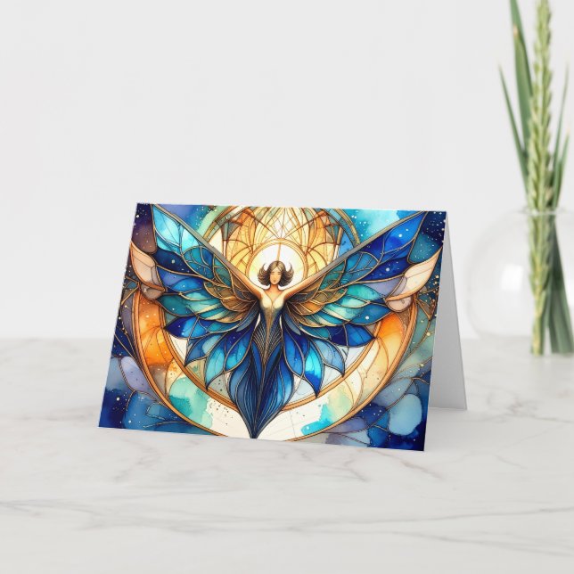 Elegant Modern Nutida Glasfärgad Ängel Helgkort (Framsida)