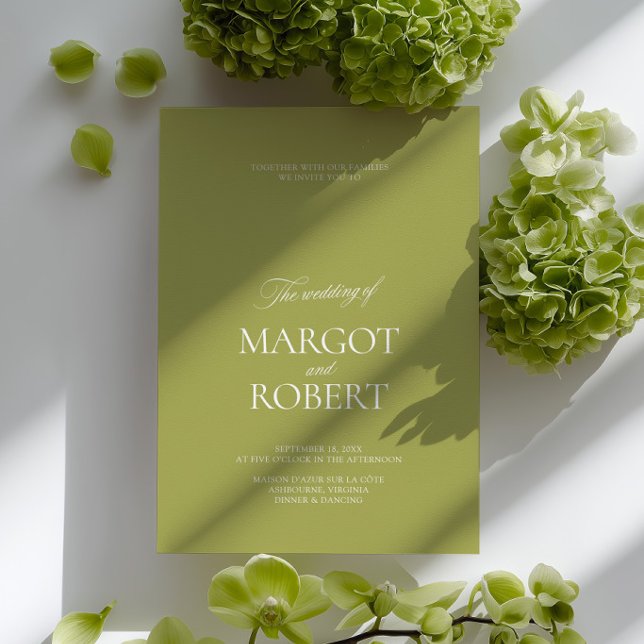 Elegant Modern Olivgrön & Vit Bröllop Inbjudningar (Elegant Modern Olive Green & White Wedding Invitation)