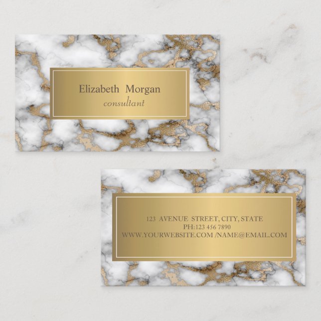 Elegant Modern Ombre Marble White Guld Visitkort (Fram/baksida)