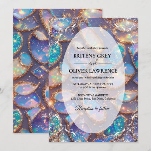 Elegant modern opalsten och glitter vigselring inbjudningar