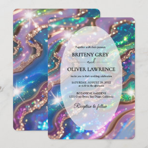 Elegant modern opalsten och glitter vigselring inbjudningar