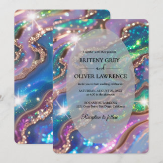 Elegant modern opalsten och glitter vigselring inbjudningar