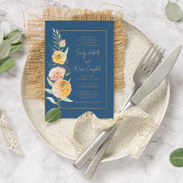 Elegant Modern Orange Blue Watercolor Blommigt Inbjudningar