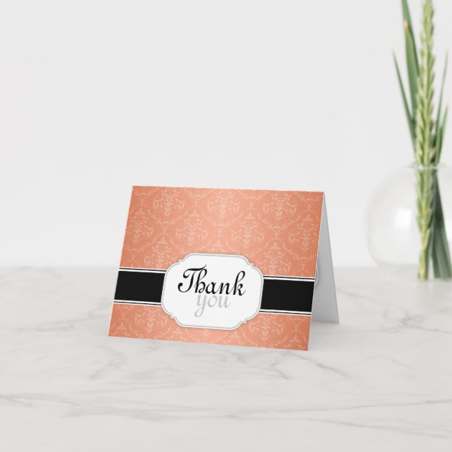 Elegant Modern Orange Damask - tackkort (Framsida)