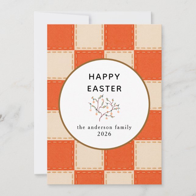 Elegant Modern Orange Patterns Happy Easter Photo Julkort (Framsida)