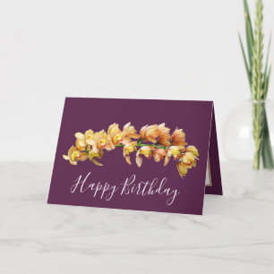Elegant Modern Orchids Plum Bakåt Flower Birthday Kort