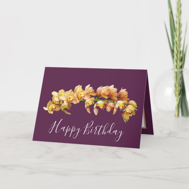 Elegant Modern Orchids Plum Bakåt Flower Birthday Kort (Framsida)
