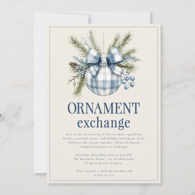 Elegant Modern Ornamentutbytes Julfest  Inbjudningar (Framsida)