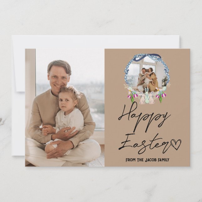 elegant modern Påsk, familj två fotokollage Julkort (Framsida)
