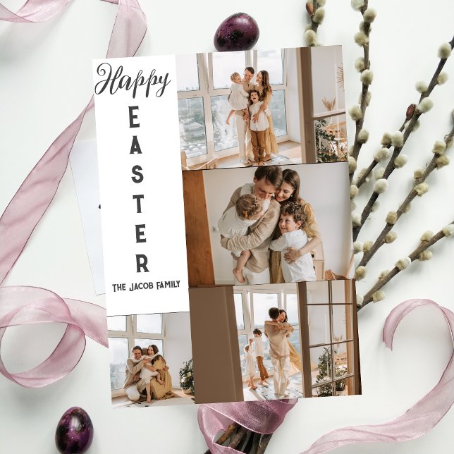 elegant modern Påsk, familjens fem fotokollage Julkort (Skapare uppladdad)